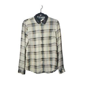 Tommy Hilfiger Womens‎ Silky Plaid Button-Down Faux Leather Collar Shirt Medium